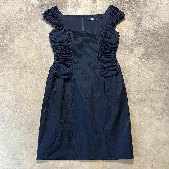 Tadashi Shoji Dresses & Skirts - Tadashi Shoji Dress Womens 14 Navy Blue Ruched Shirred Sides Stretch Taffeta